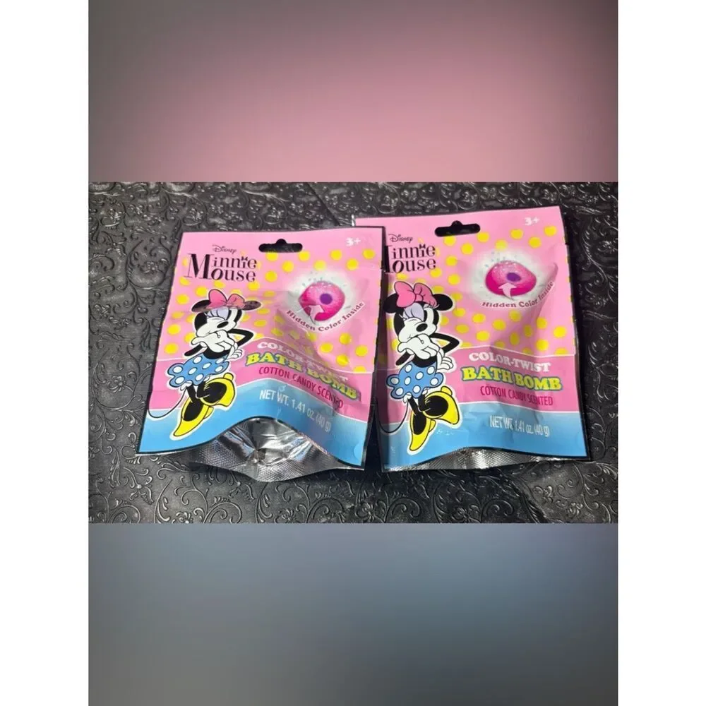 New Disney Minnie Mouse Pink and Blue Cotton Candy Bath Bomb Favor Set of 2